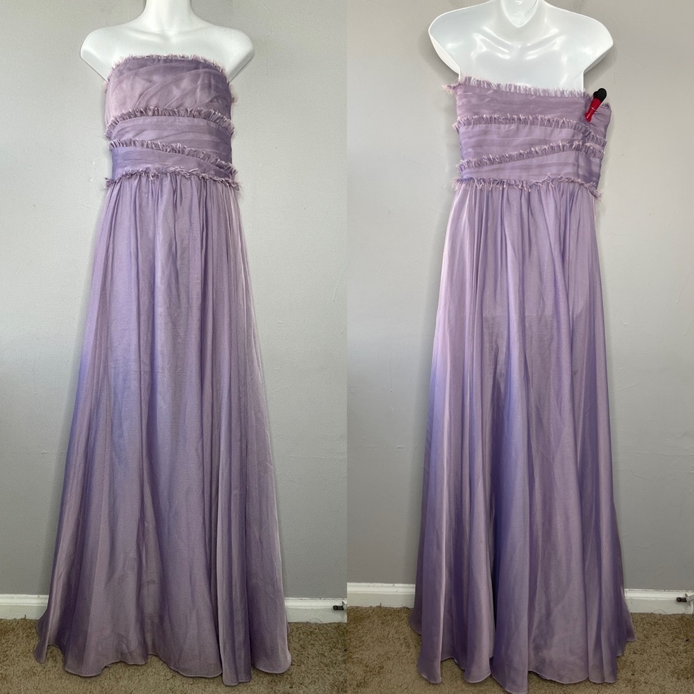 ML Monique Lhuillier Bridesmaids Purple Strapless Chiffon Gown